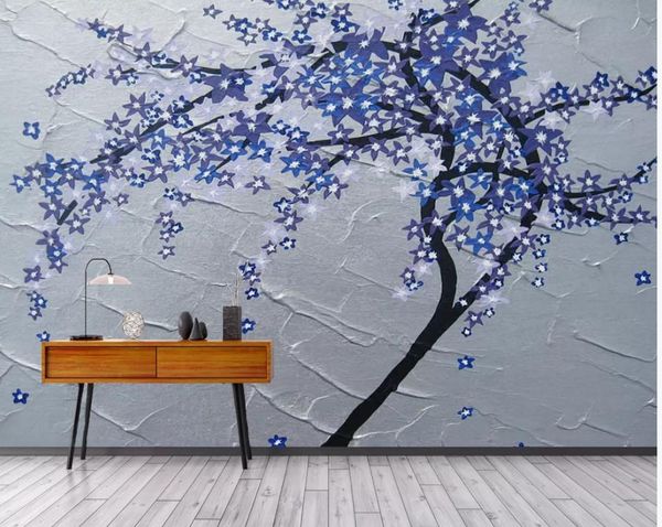 

современная гостиная обои ручная роспись акварель абстрактное дерево тиснением декоративный фон стена