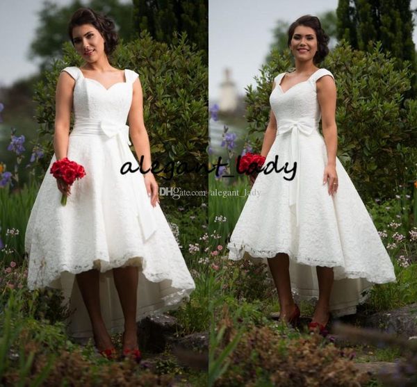 High Low Short Beach Wedding Dresses 2019 Vintage Retro Cap Sleeve