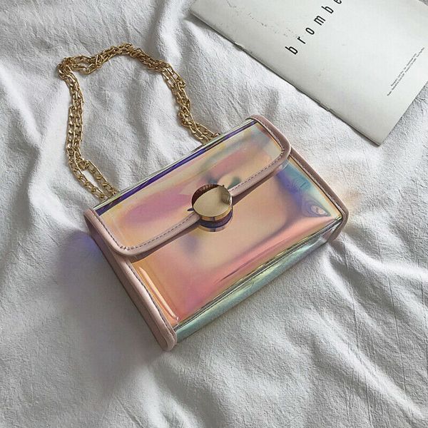 

2019 new style pvc jelly crossbody bag transparent candy color women fashion handbag laser shoulder bags transparent handbag