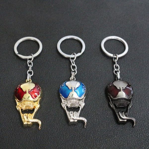 

new design avenger venom skull mask keychain superhero keyring black spider chaveiro figure holder key marvel, Silver