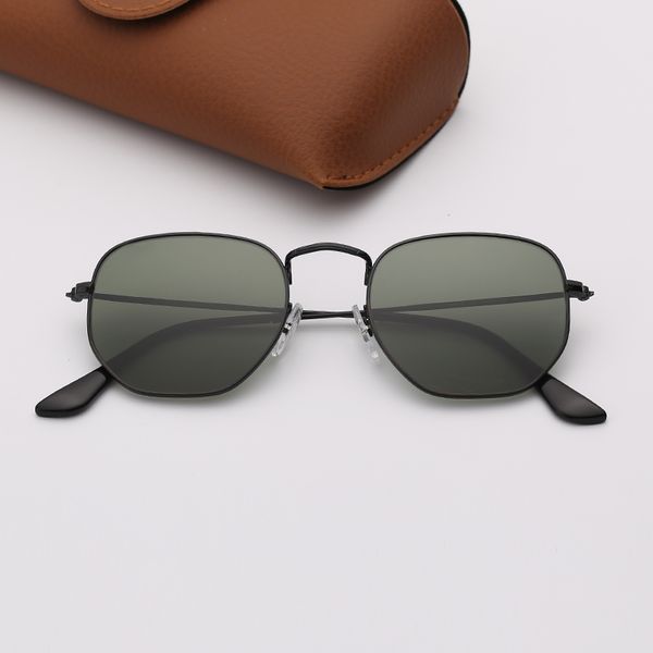 

hexagonal sunglasses womens fashion sunglasses mens sun glass eyeware violet mirror glass lenses with brown leather case, White;black