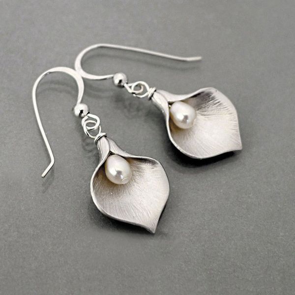 

bohemia vintage gold flower bud imitation pearl statement earring silver leaf droplets dangle earrings for women boho jewelry