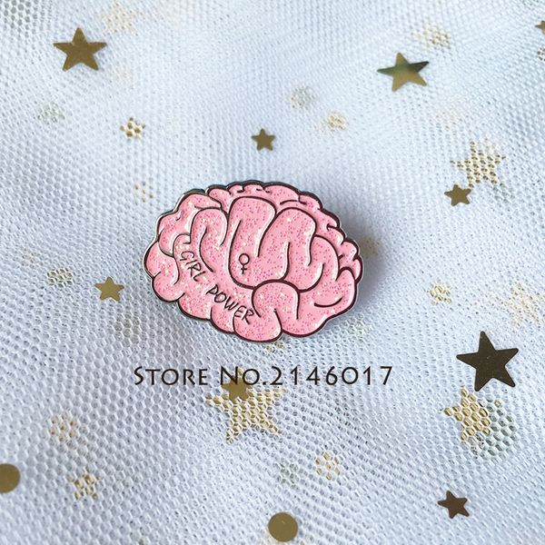 

pink empowering women girl power enamel lapel pin feminist pins and brooches with glitter brain badge collar brooch motivational