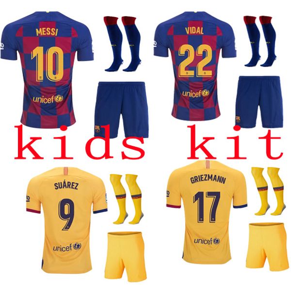 

fast ship 2019 2020 messi griezmann soccer jerseys kids sets 19 20 griezmann de jong rakitic boy child youth football kit shirts, Black