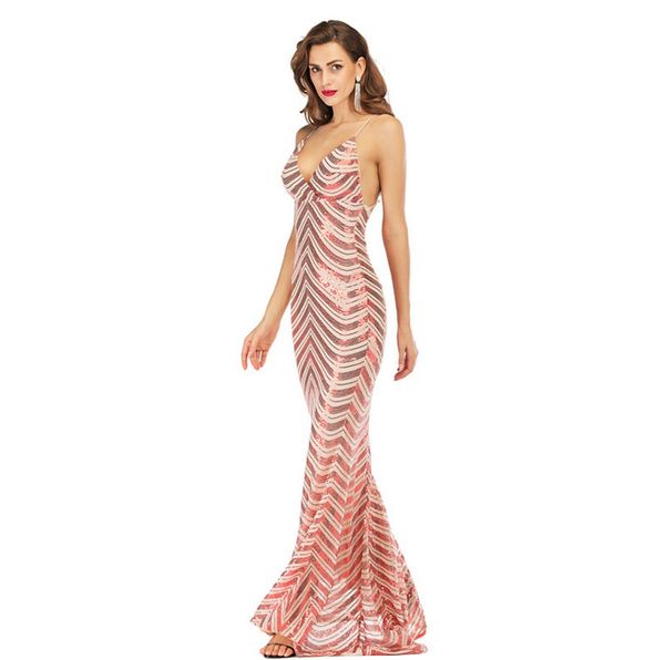 Vestidos Sling saia longa sem alças profundo decote em V elástico lantejoulas vestido reflexivo festa sexy grande swing tipo 4 cores presentes EMS grátis