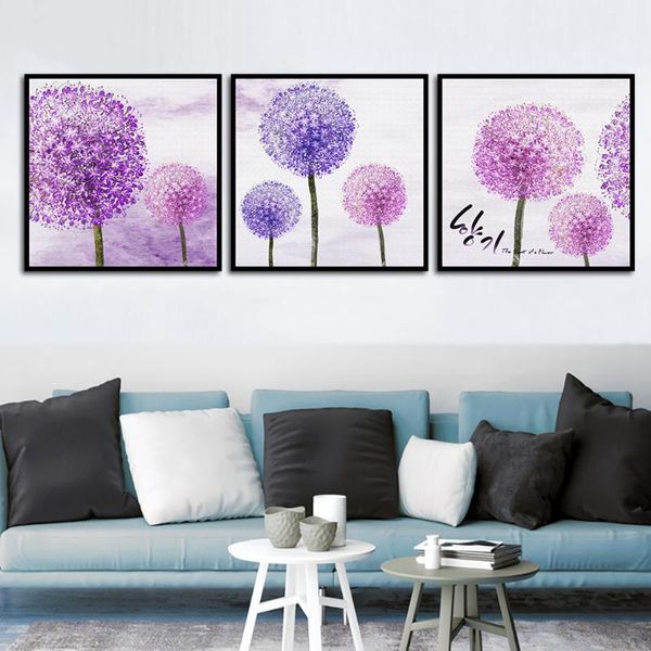 

nordic canvas art print poster purple dandelion plant pictures wall abstract beautiful flowers painting living room home decor