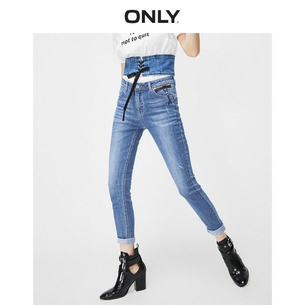 

only women's women's spliced frayed skinny stretch jeans | 119132533, Blue