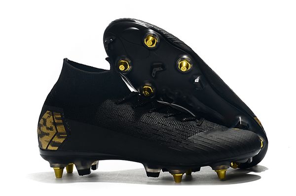 

new mercurial superfly vi soccer shoes 360 elite fg kj 6 xii 12 cr7 se ronaldo neymar mens women boys outdor football boots cleats, Black