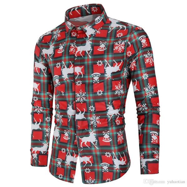 

новый высокое качество мужская плюс размер мода рождество лось печати повседневная тонкий мужская рубашка с длинным рукавом, White;black