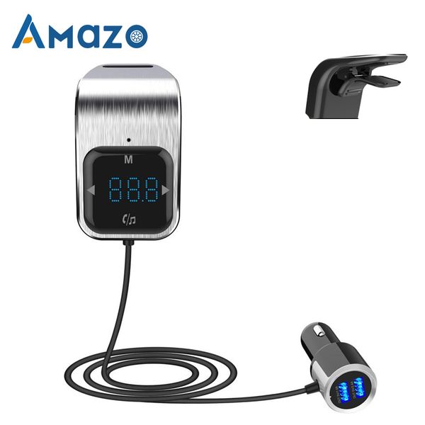 

metal car fm transmitter bluetooth wirless aux mp3 player fm modulator hands-adapter with dual usb fast charger