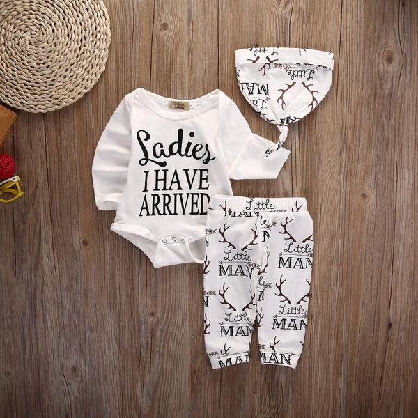 

xmas clothes newborn baby boy girl outfits romper leggings hat 3pcs set, White