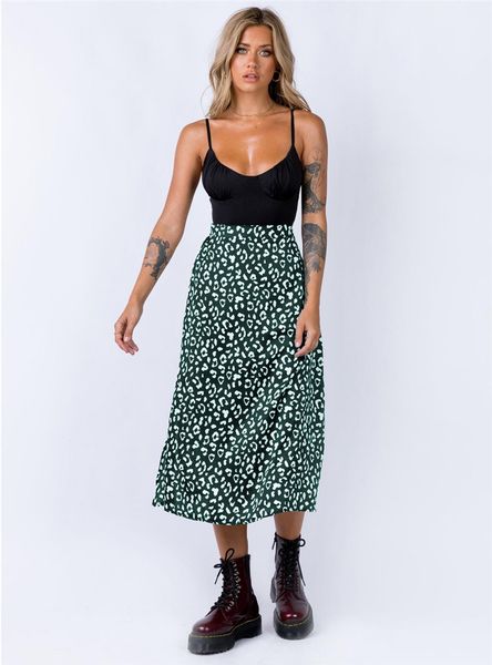 

2020 womens designer skirts leopard chiffon printed split skirt high waist zipper medium long skirt, Black