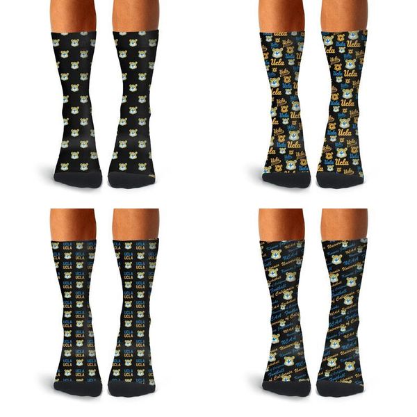 

man california los angeles bruins basketball glod crew socks cotton fit casual non-slid wicking ucla bruin athletics black logo lattice