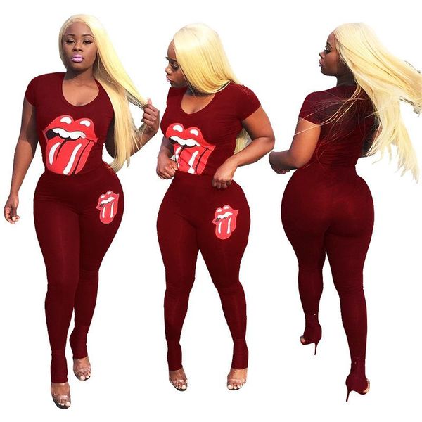 

2pcs clothing sets tshirts pants women printed big tongue suits summer fashion designer tracksuits, Gray