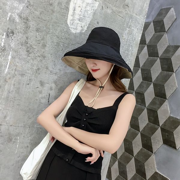 

summer outdoor sun protection hat fashion fisherman's caps cotton breathable foldable straw cap wide brim hats, Blue;gray