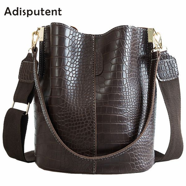 

retro vintage fashion female tote bag 2019 new pu leather women's designer handbag alligator bucket bag shoulder messenger