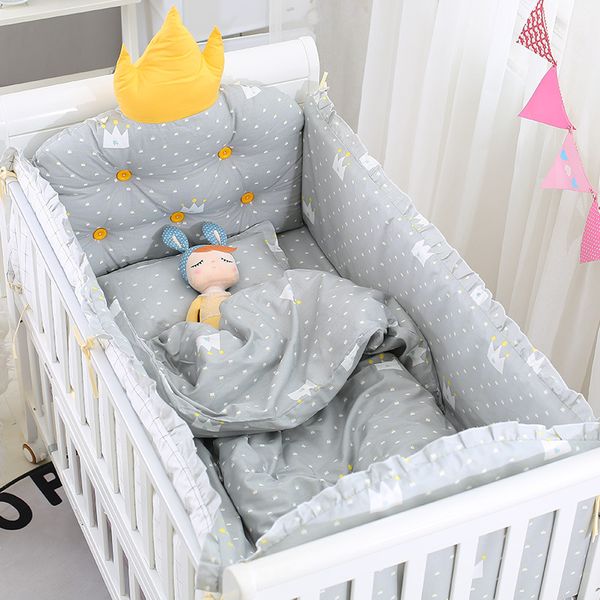 

6pcs/set cartoon crib bedding set cotton bed bumper baby pillow headrest bed sheet newborn cot protector fit for 110x65cm