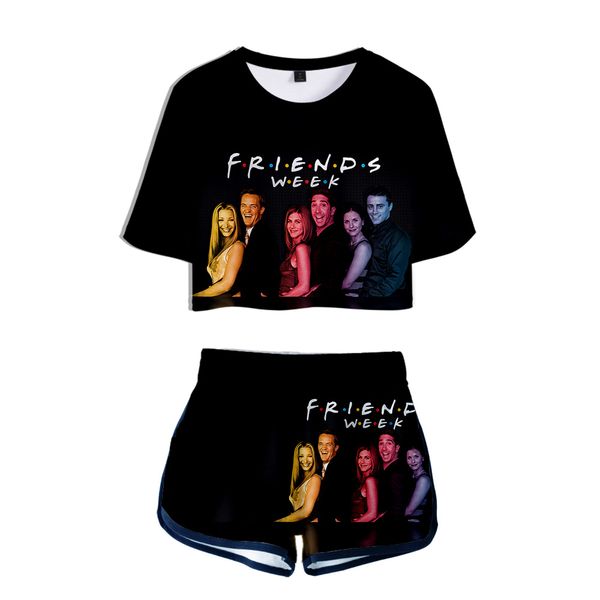 

woman 2 pieces sets outfits friends tv show female cropped harajuku 3d print funny horror tracksuits friends clothing, White