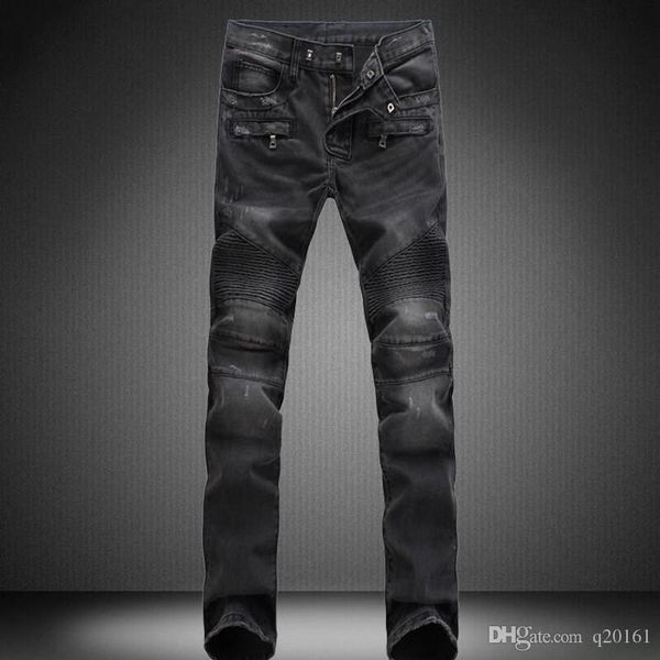 

8 color 2017 new style men's fashion fold elastic large size jeans pure cotton cultivate one's morality pants size 28 -42, Blue