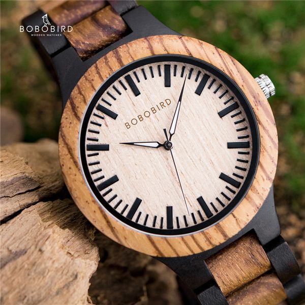 

bobo bird couple watch wood wristwatch natural zebrawood handmade gift for lover amant montres women clock relogio masculino, Slivery;brown