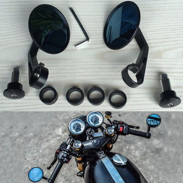 

universal 2pcs aluminium alloy vintage round motorcycle mirror 7/8 inch handle bar end rearview side mirrors for cafe racer