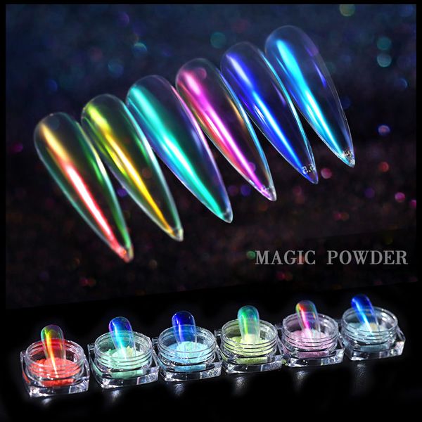 

6 colors ice transparent fashion chameleon mirror effect pigment 0.2g/box uv gel magic dust nail art decorations, Silver;gold
