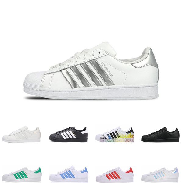 

Wholesale Superstar casual shoes Hologram Iridescent Junior Superstars for men women white black green blue flat Shoes size 36-45