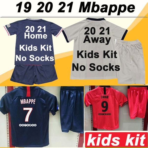 

19 20 21 mbappe icardi kids kit soccer jerseys cavani matuidi home away child football shirts di maria verratti draxler short sleeves, Black