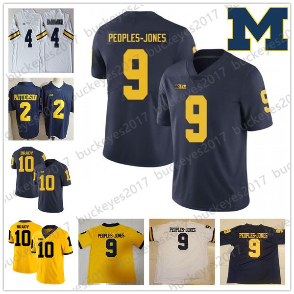 

2019 michigan wolverines white blue yellow football jersey #9 donovan peoples-jones 4 nico collins 8 ronnie bell 13 tru wilson 42 ben mason, Black