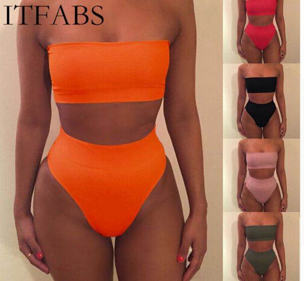 

itfabs 2018 new bikini strapless swimwear women solid 6 color swimsuit $4.27per piece new item off shoulder bathing suit