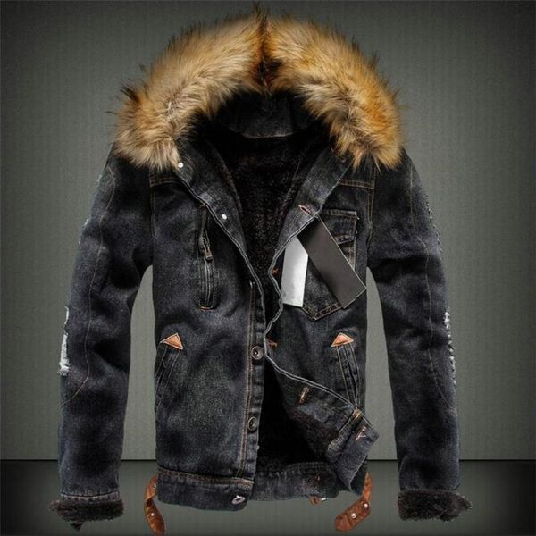 

2018 mens jacket with denim jacket fur collar retro jeans and coat for autumn winter, Black;brown