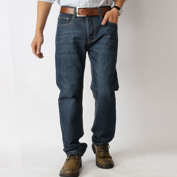 

men plus size 52 48 46 44 42 straight jeans male blue denim business jean casual trousers pants baggy men classic jean trousers