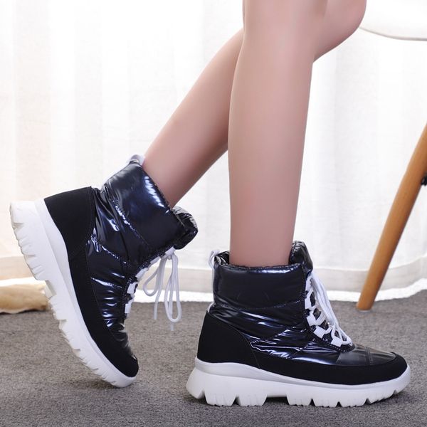 

женкие апоги зима еплй вколз lace-up голеноопного голй boots 2019 мода плаоѬ Black
