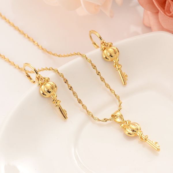 

african habesha set ethiopia key pendant necklace/earrings gold color dubai sudan women girls wedding bridal jewelry gift, Slivery;golden