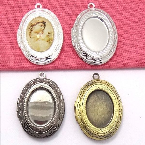 

2 шт. / лот античная бронза-оружейный металл черный-родий-посеребренные фото медальон кулон ювелирные изделия с внутренней 13 * 18 м лоток д, Silver