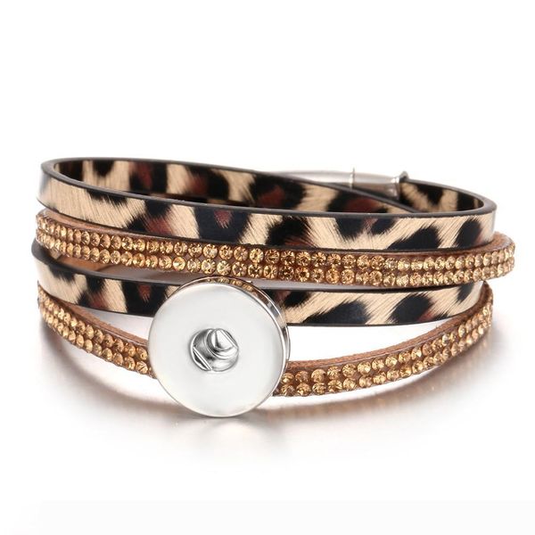 

new snap button jewelry bracelet 18mm leather snap bracelet wrap multilayer bohemian leopard leather, Golden;silver