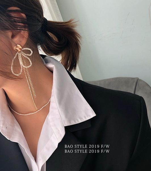 

super fairy elegant fresh water pearl bow chain long earrings girl, Silver