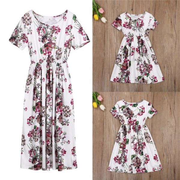 

family matching clothes women girls mother and daughter floral dresses outfits, Blue