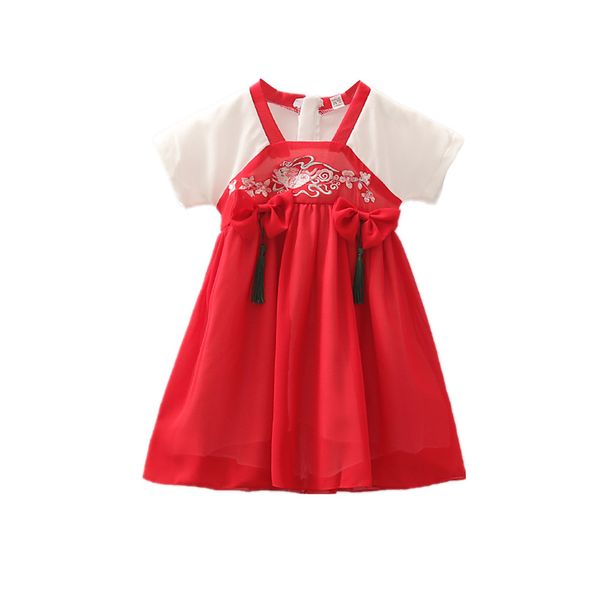 

chinese girl's dress chiffon thin dress, Red;yellow