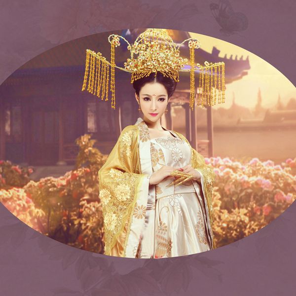 Vestiti originali imperiali del film TV Costume da ballo della principessa Antica canzone Tang Dinastia Ming Abiti Hanfu Abito da regina d'oro