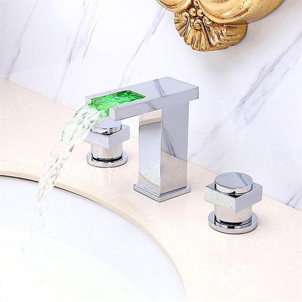 3 Holes Led Color Chnage Light Up Waterfall Plate Spout Sink