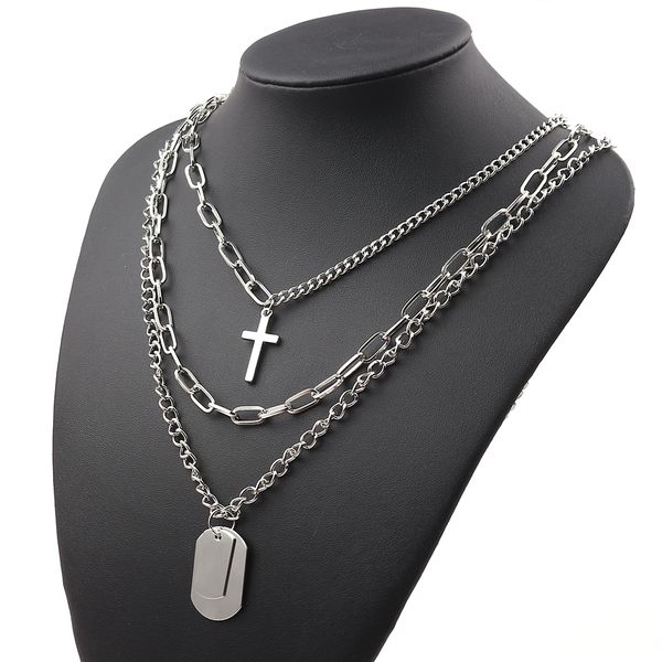 

2019 new personality cross square metal multilayer hip hop long chain cool simple necklace for women men jewelry gifts, Golden;silver