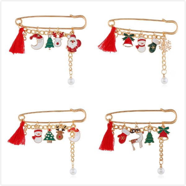 

new recommend christmas brooch pendant charm hijab pins for women snowflake deer tree socks santa brooch ladies jewelry accessories fashion, Gray
