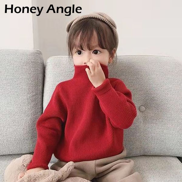 

honey angle fashion girl sweater shirt turtleneckkorean toddler knit shirt winter blouses warm cotton infant baby clothes, Blue