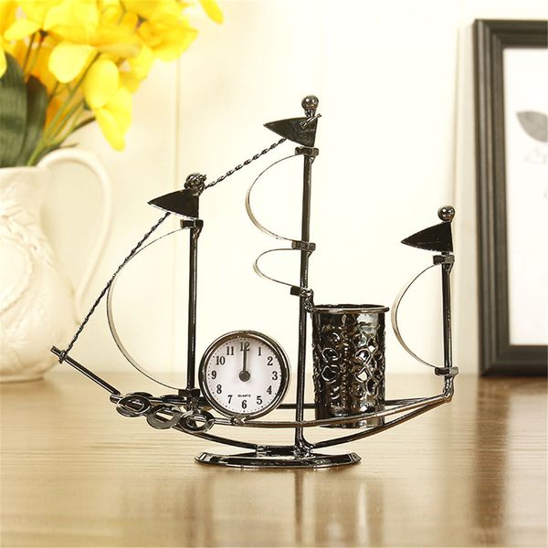 

multi-functional alarm clock sailboat shaped pen holder ornament for living room lad-sale