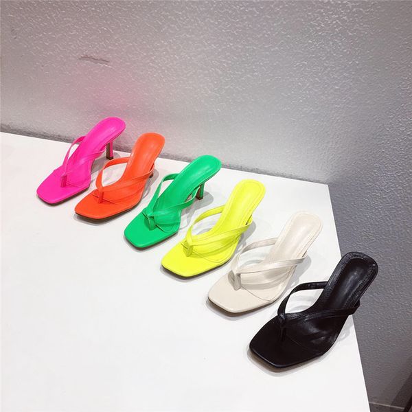 

summer 2020 new fashion thin heel flip flops high heel slippers women's shoes, Black