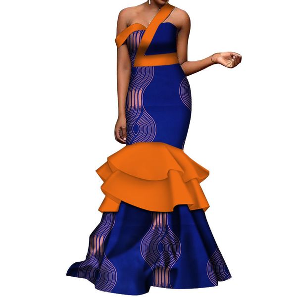 Afrikaanse jurken voor Vrouwen Batik Wax Imprimir Fora Do Ombro Lange Vestido de Festa Senhora Elegante Sereia Avondjurk Maxi Jurk WY212