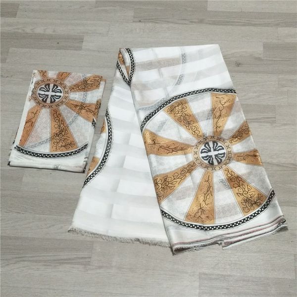

gahna style satin silk fabric with organza ribbon african wax hollandais design j52501, Black;white