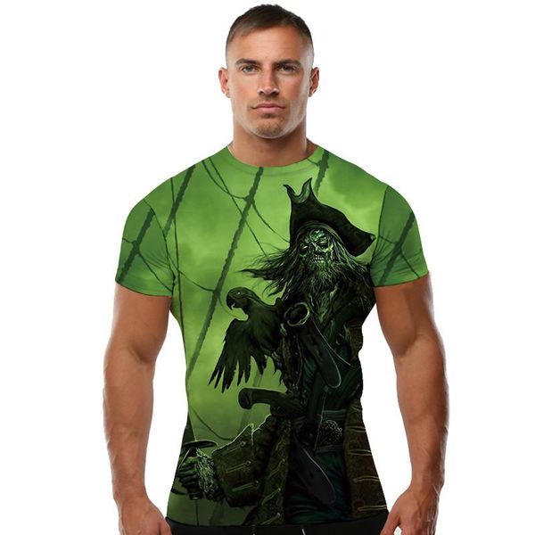

skull t shirt men devil pirate tshirt punk rock clothes green 3d print t -shirt gothic mens clothing summer size xs-8xl, White;black