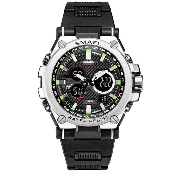 

2019 man watch smael sport watches men waterproof led analog digital quartz watch relogio masculino erkek kol saati, Slivery;brown